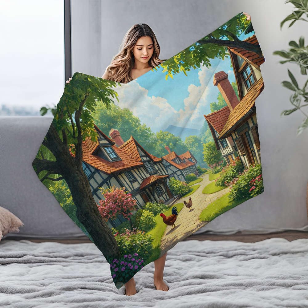Couverture flanelle blanche douce grand format photo poules soleil