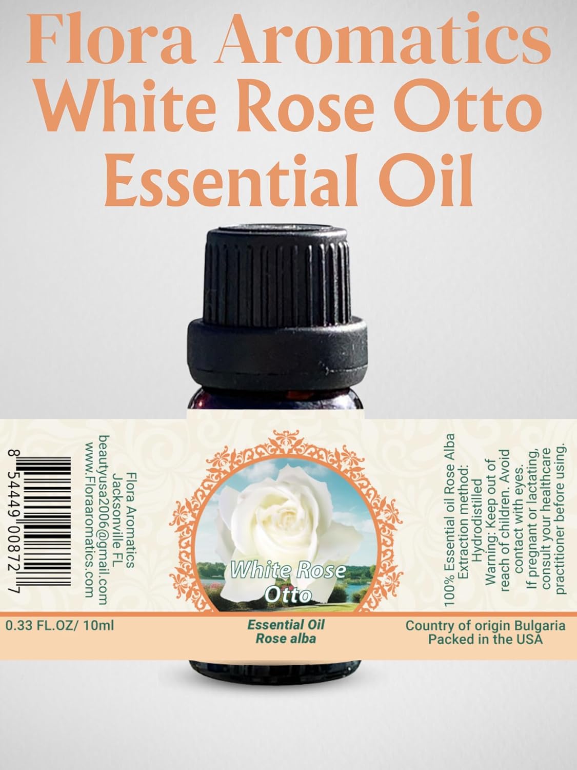 Flora Aromatics White Rose Otto Essential Oil, 100% Pure Therapeutic Grade (Undiluted Natural) 0.33 FL.OZ 10ml