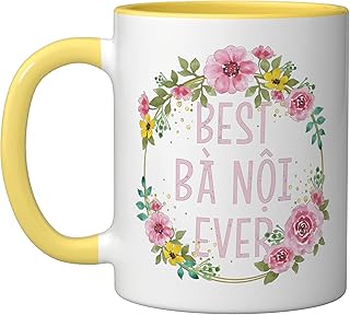 Women Floral Vietnamese Grandma | Best Ba Noi Ever Ceramic Mug, Yellow/White
