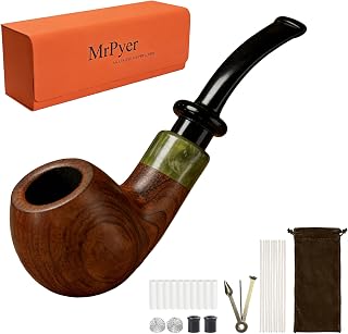 Tobacco Pipe Gift Set - Handmade Rosewood Smoking Pipe Kit with Natural Grain, Complete Accessories for Beginners and Collectors