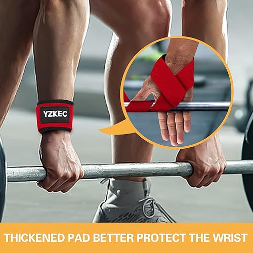 Miniatura 7 de YZKEC Correas de muñeca de algodón de 24 pulgadas con acolchado de neopreno acolchado para soporte y protección de muñeca, levantamiento de pesas,
