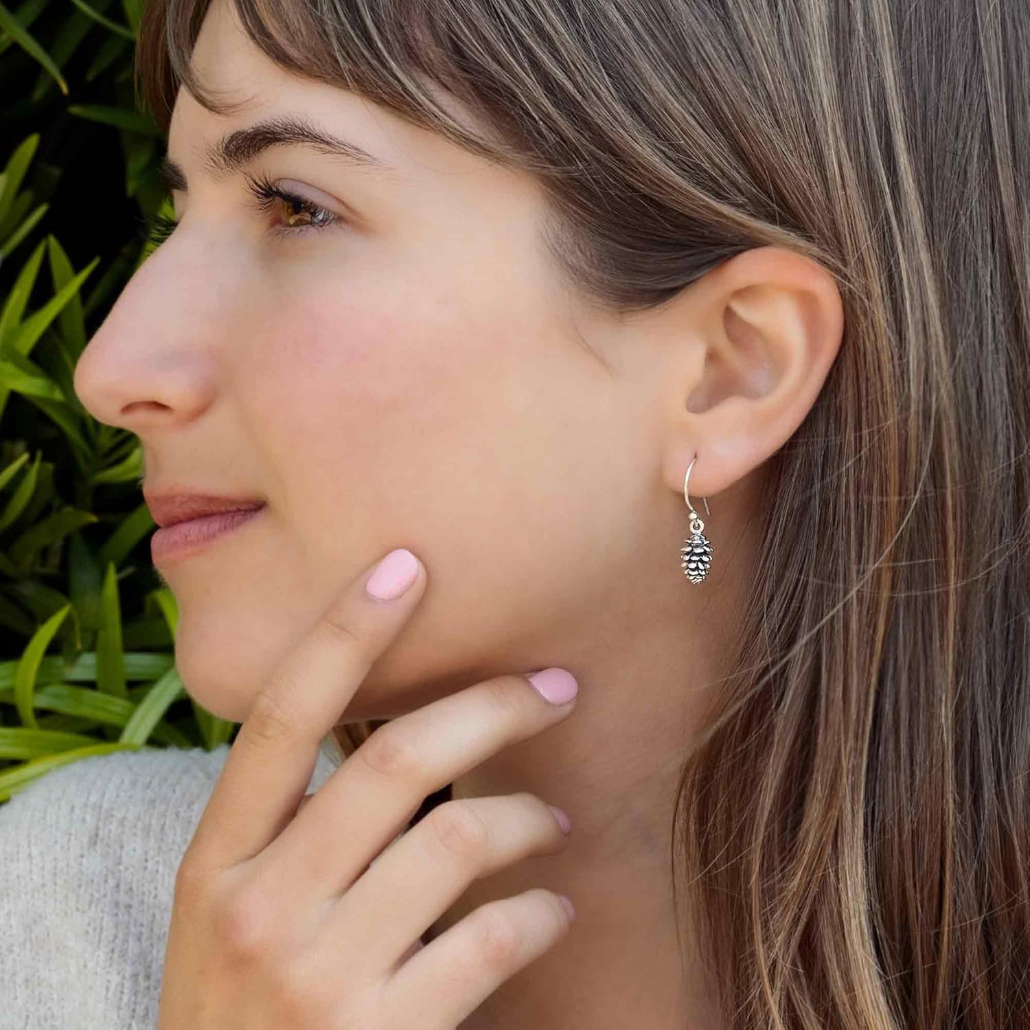 Sterling Silver Pinecone Dangle Earrings – Nature-Inspired Jewelry for Women – 26×7mm Lightweight Charms on French Hooks – Handmade Gift for Nature Lovers