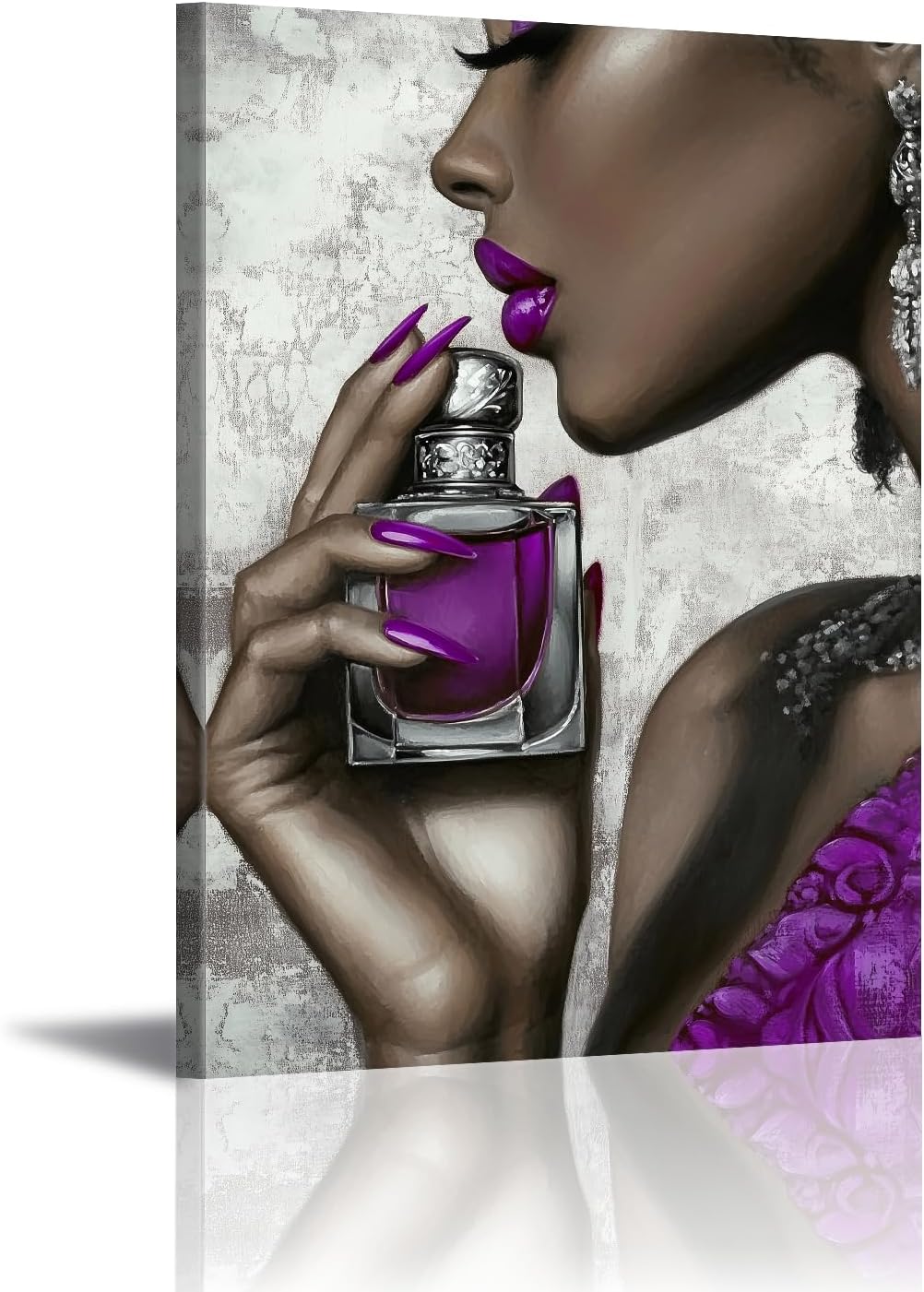 PLIDAAYO African American Wall Art Fashion Purple Black Woman Canvas Print Picture Elegant Black Girl Portrait Poster Painting for Bedroom Living Room Makeup Room Home Decor(Por-03,20"x30")