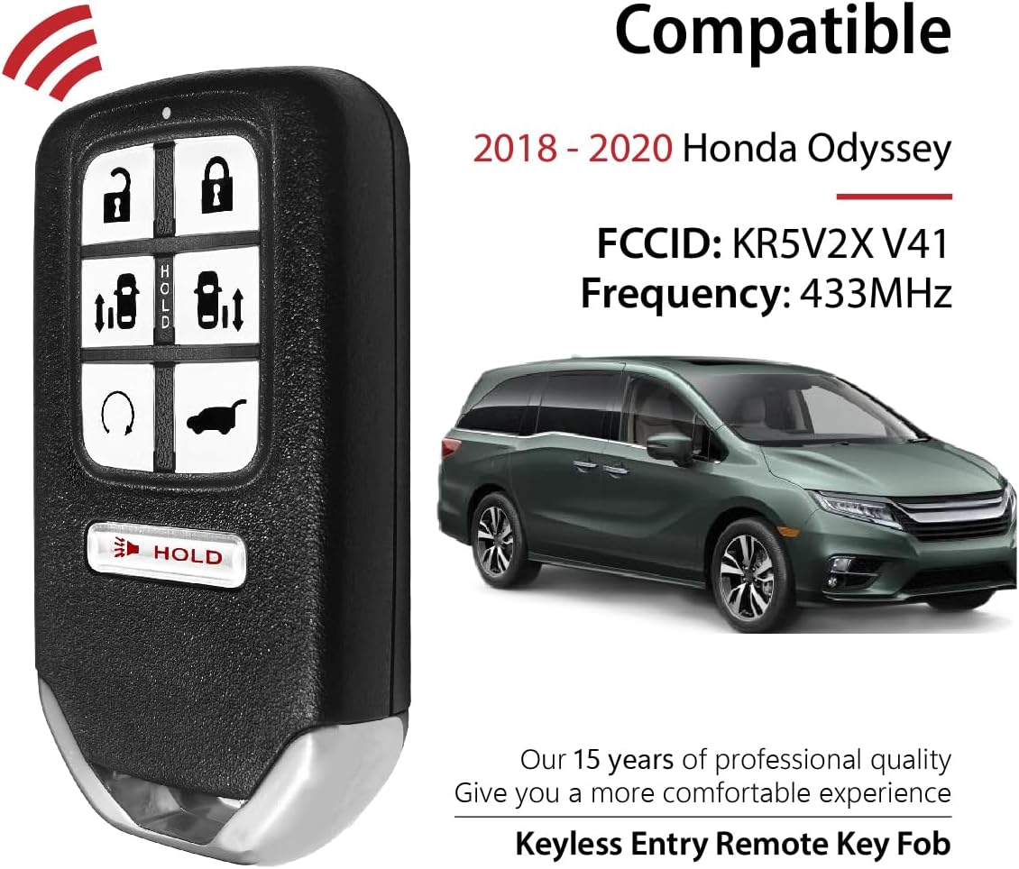 2 Keylessbest Replacement for 2018 2019 2020 Honda Odyssey Key Fob Remote Control KR5V2X V41 7 Buttons 433MHz