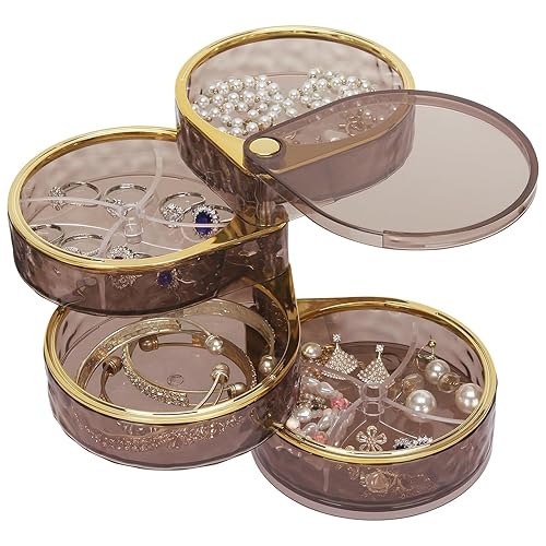 LETURE 4-Layers Rotatable Jewelry Organizer Storage Box, Clear Jewelry Holder