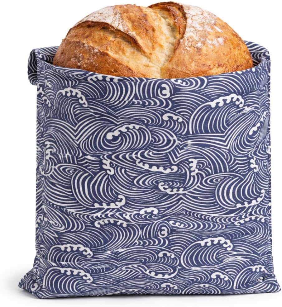 Sourdough Bread Bag – Reusable Beeswax Bread Storage Bags (2 Sizes) for Homemade & Artisan Loaves, Plastic-Free Bread Keeper – Japanese Araumi Waves (CLASSIC)- While Stocks Last