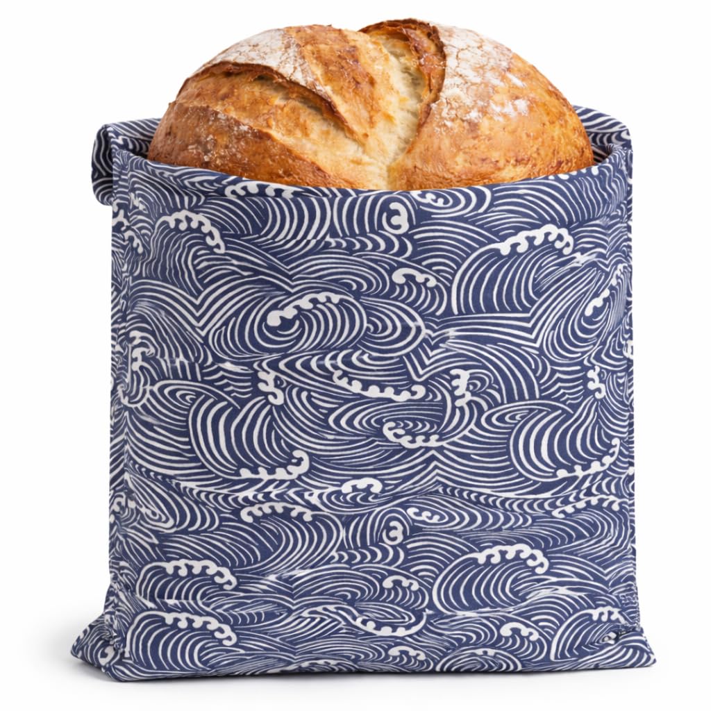 Sauerteig-Brotbeutel - Wiederverwendbare Bienenwachs-Brotaufbewahrungsbeutel (2 Größen) für hausgemachte & handwerkliche Brote, plastikfreier Brothalter - Japanische Araumi-Wellen (klassisch
