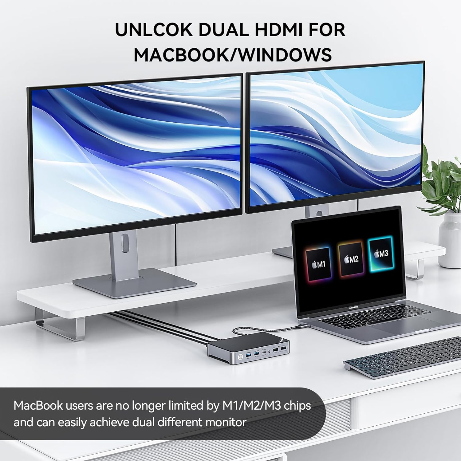Minisopuru DisplayLink Docking Station Dual Monitor, Mac Docking Station with 15W Charging, Dual 2K@60HZ HDMI, USB C Docking Station for MacBook M4/M3/M2/M1/Windows
