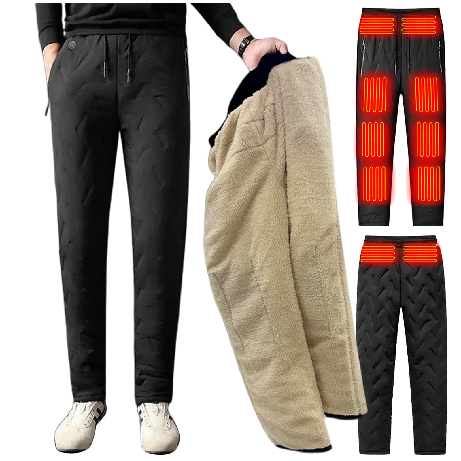 Pantalones térmicos con Bolsillo con Cremallera, Forro Polar, Resistentes al Viento, Impermeables, para esquí y Senderismo, sin batería.