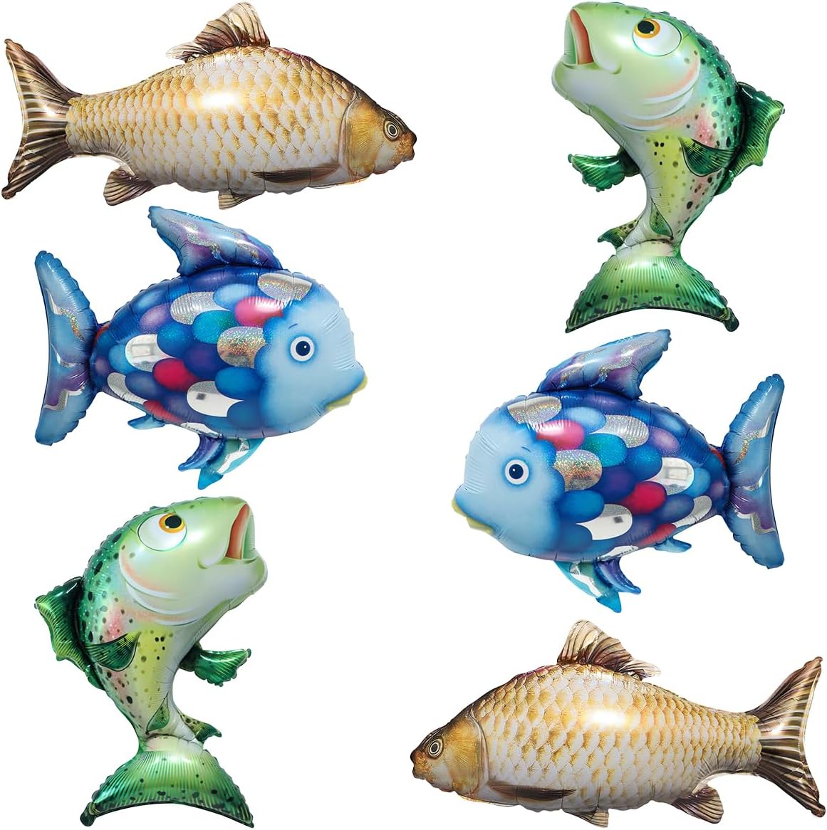 6Pcs Fish Balloons for Gone Fishing Birthday Party Decoration, Realistic Carp Salmon Rainbow Fish Balloons for Let's Go Fishing Party Fishman Baby Shower