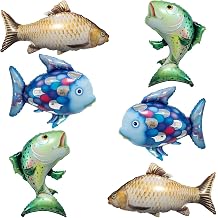 6Pcs Fish Balloons for Gone Fishing Birthday Party Decoration, Realistic Carp Salmon Rainbow Fish Balloons for Let's Go Fishing Party Fishman Baby Shower