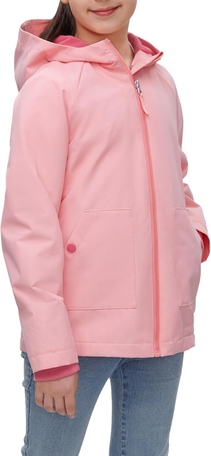Rokka&Rolla Girls' Water-Resistant Fleece Lined Windbreaker Ripstop Transitional Jacket - Image 3