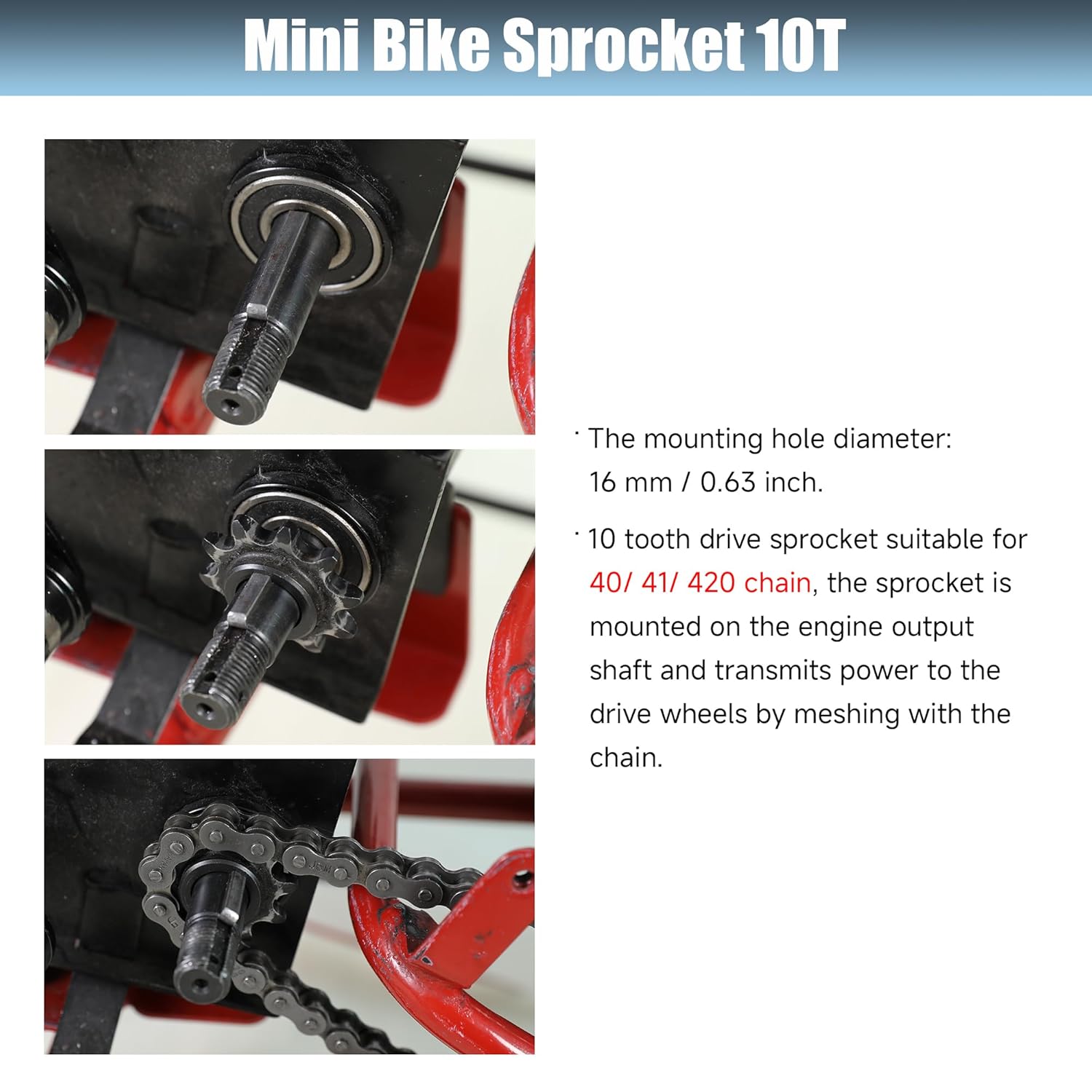 420 Chain 90 Links + 42 Link Kit Replacement for Coleman CT200U BT200X CT200U-EX Baja Warrior Massimo TrailMaster Axis MB200 Predator 212 196cc 200cc 6.5hp Parts W/Front Mini Bike Sprocket 10T - Image 3