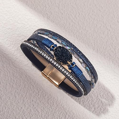 Miniatura 4 de FANCY SHINY - Pulsera de cuero de estilo bohemio con cierre magnético y cuentas de cristal, regalo para mujeres, adolescentes y niñas