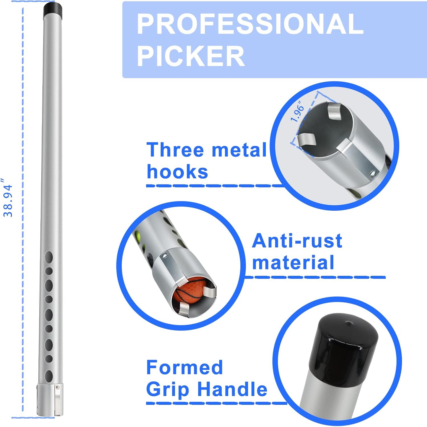 Golf Ball Retriever Professional Picker Durable Aluminum Golf Ball Shag Tube Release Retrievers Collector Practice Pick-up Sucker Tool, 39 Inch