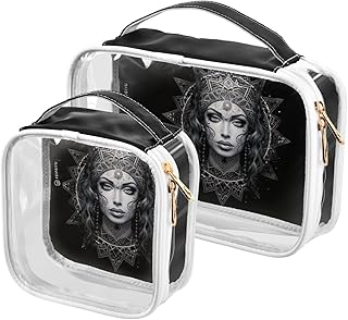 2Pcs Mandala Cosmetic Bags,Clear Makeup Bags,...