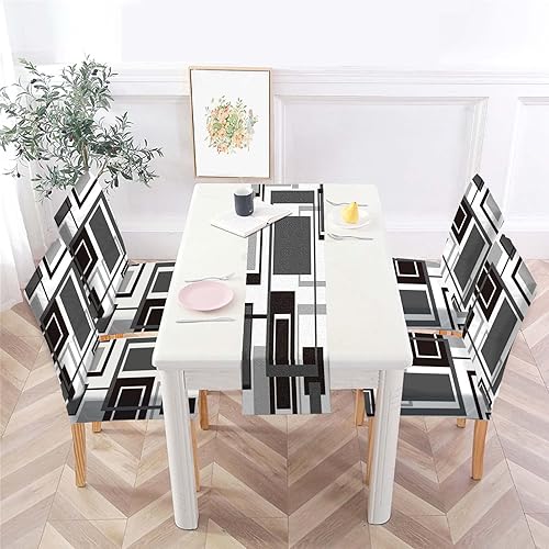 Miniatura 14 de MCALK Juego de 4 fundas para sillas de color amarillo abstracto y camino de mesa, fundas elásticas para sillas amarillas para cocina, protector de