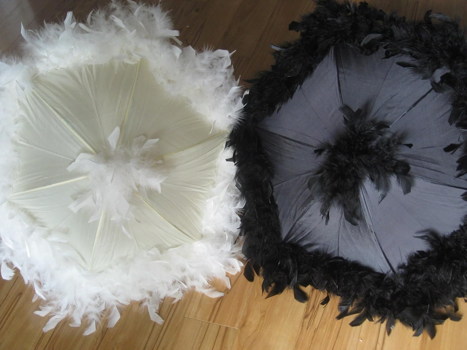Wedding Second Line Umbrellas Handmade In New Orleans, Black and White or Cream, Medium or Large, Feather and Fringe Option