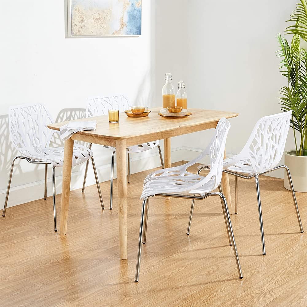 CangLong Set of 4 Modern Mid Century Plastic Shell Hollow Out Chair with Matal Legs for Living, Bedroom, Kitchen, Dining, Waiting Room, PCs Pack-Light, White 4 : Everything Else