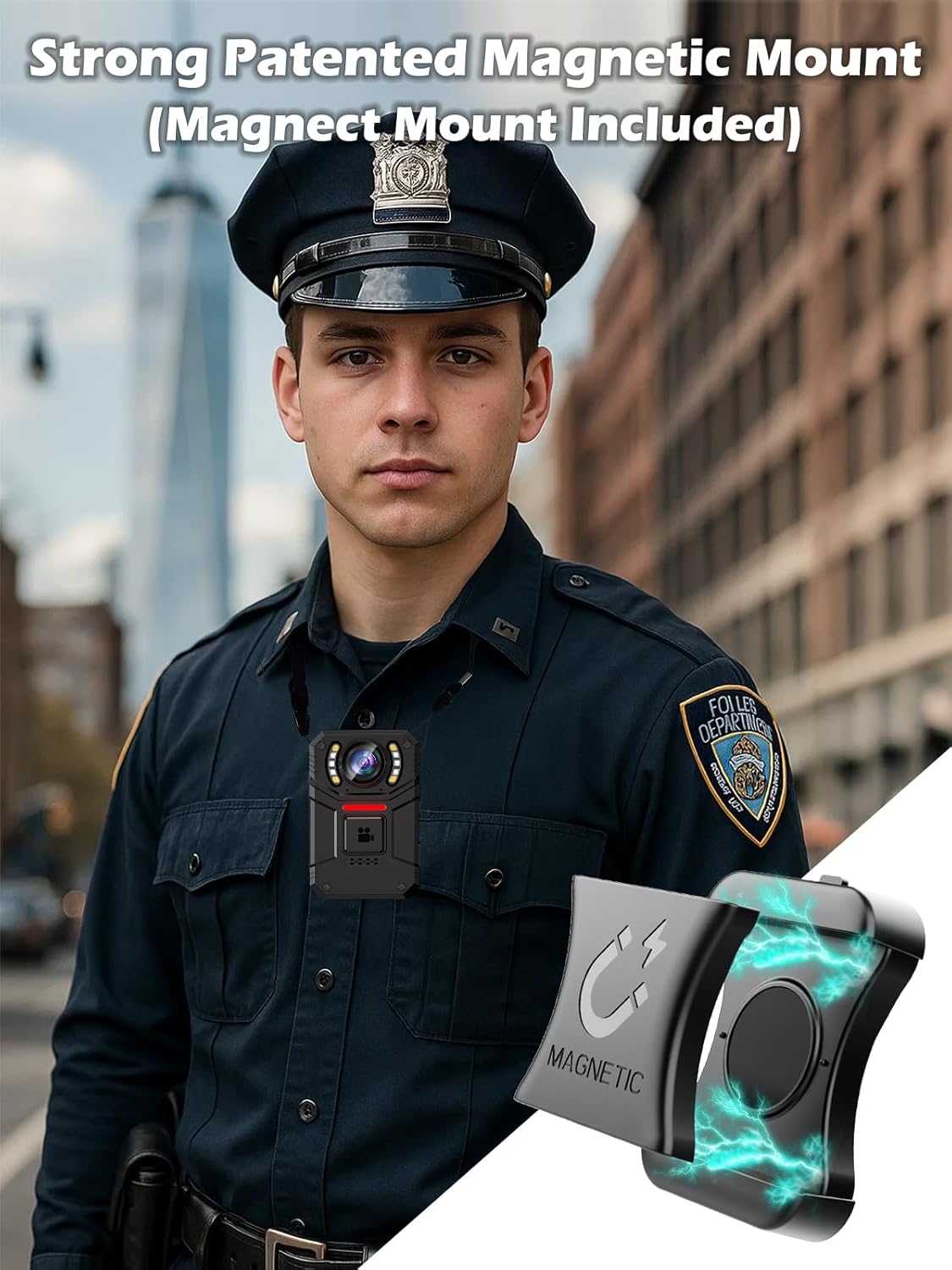 SPIKECAM 4K Body Camera with Audio and Video and Magnet Mount, 160° Wide Angle, 2" IPS Screen, Ultra-Slim Bodycam Camera with Sound and Night Vision, External Storage for Security, Police No Card