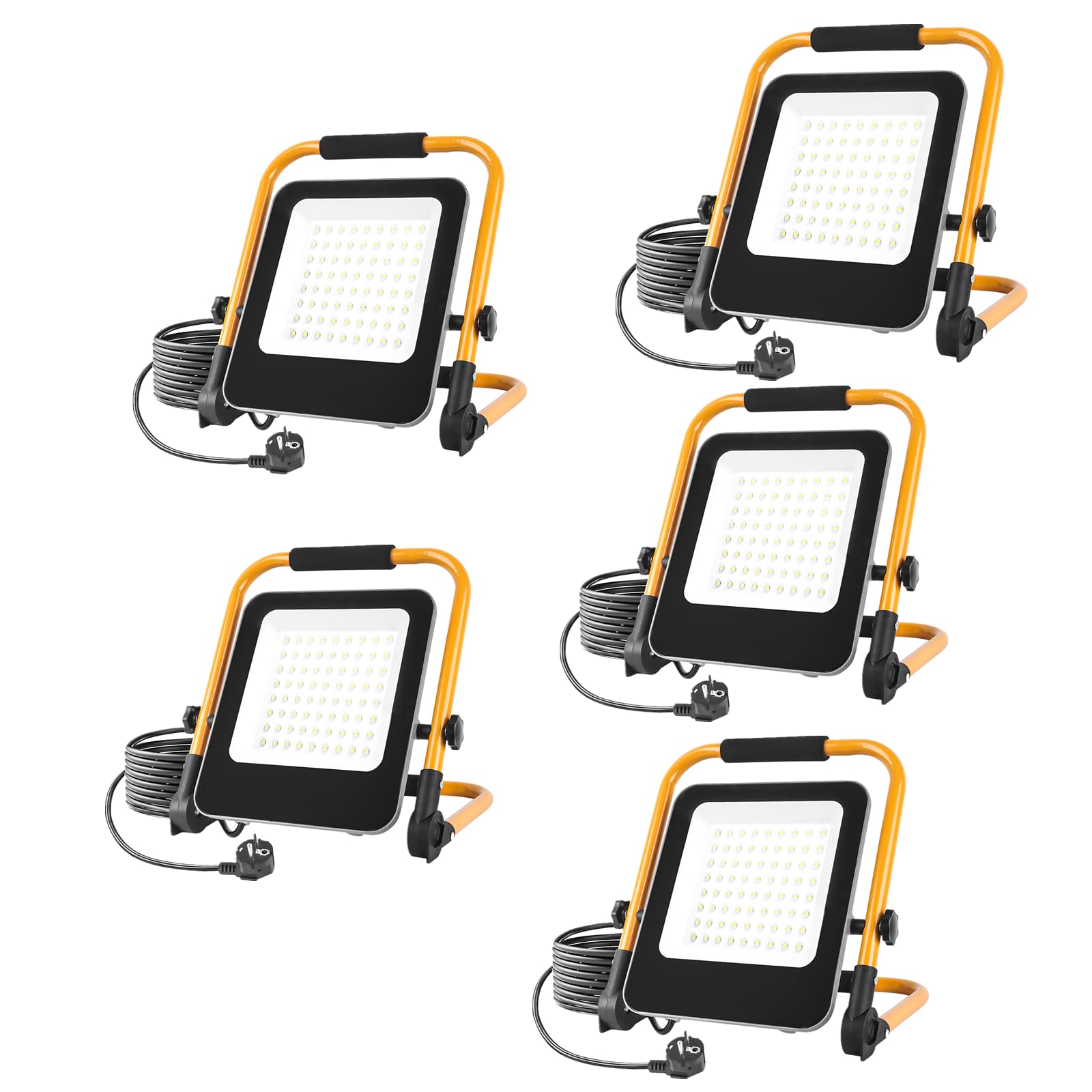 5pcs Faretto LED da Cantiere 50W, Faro da Lavoro Super Luminoso con Spina, Luci da Lavoro Portatile 6000K con cavo da 2m, Proiettore da Lavoro per officina, garage e giardino