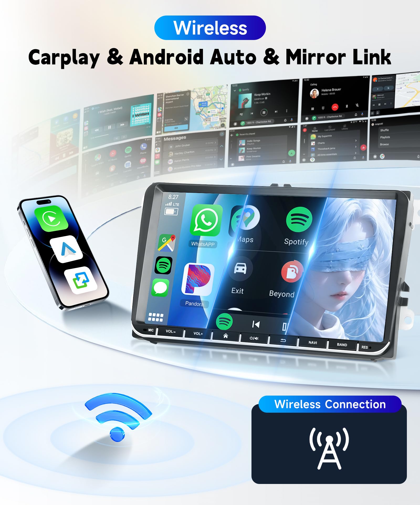 Qualcomm Snapdragon radio samochodowe Carplay do VW Golf 5 Polo Skoda, 9-calowy ekran dotykowy Android radio samochodowe z systemem Android Auto/Bluetooth 5.1/RDS/FM/DSP/SWC/GPS/WiFi + kamera cofania