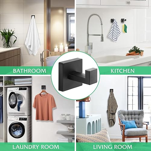 Miniatura 5 de Ganchos para toallas, gancho para bata, gancho para abrigos, acero inoxidable, resistente, para baño, cocina, dormitorio, paquete de 2 unidades,