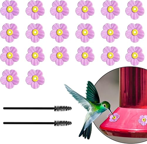 20 piezas de repuesto para comedero de colibríes con cepillo de limpieza, piezas de repuesto para alimentador de flores (morado)