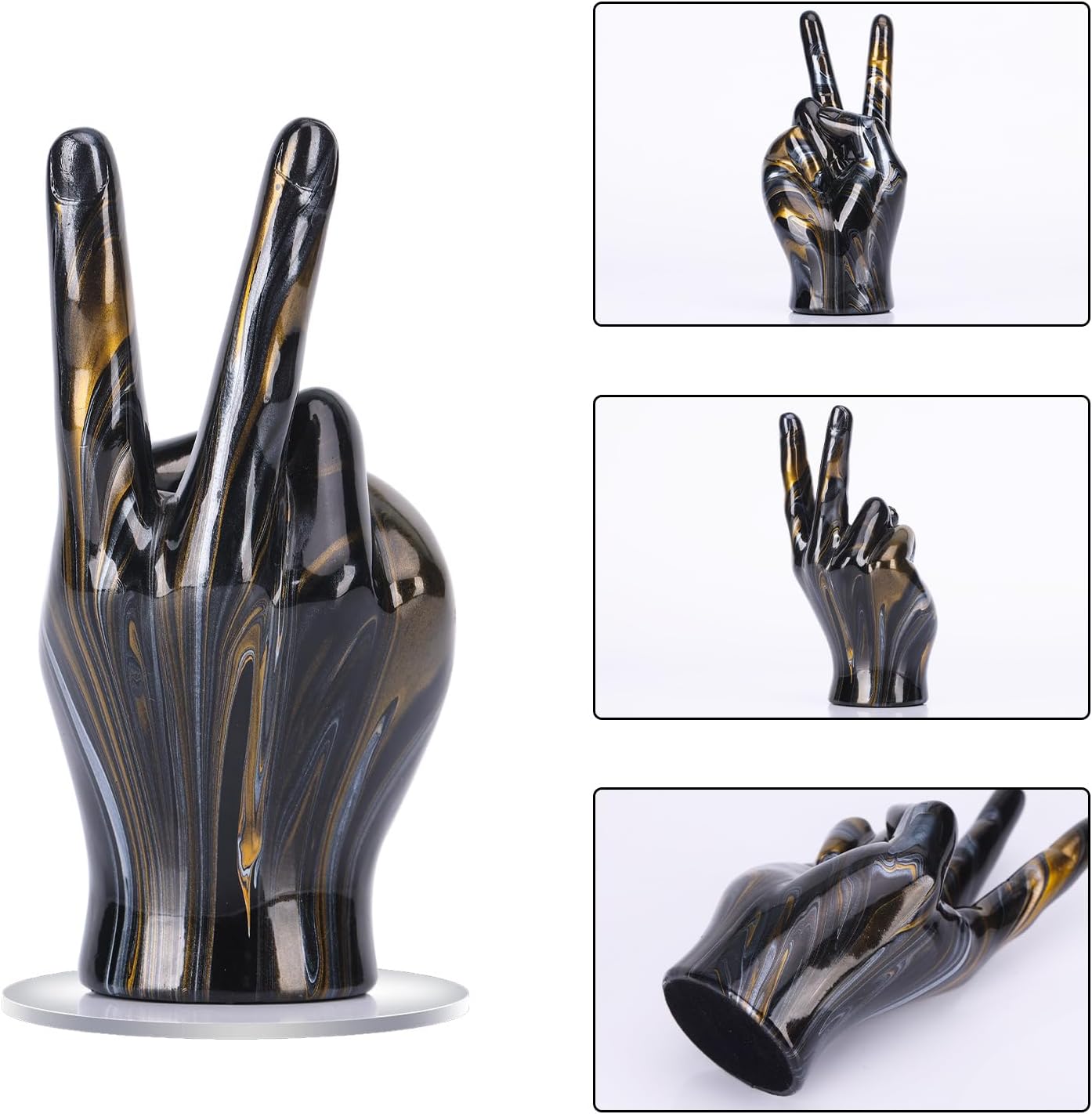 LCCCK Black and Gold Peace Sign Decor Hand Sculpture, Creative Peace Symbol Statue Desk Decor, Black Gold Home Decor Centerpieces - for Office Living Room Bedroom Entrance Tv Cabinet Decoration - Image 3
