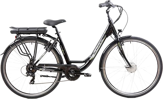 F.lli Schiano E-Moon 28" E-Bike, Electric City Bicycles 250W Motor for Men, with Shimano 7 Speeds and removable 36V 13Ah Lithium Battery, in White, front motor