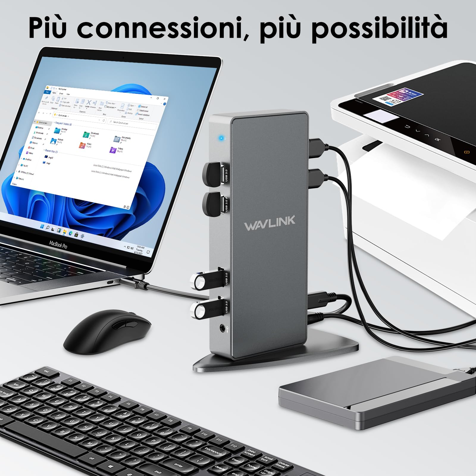 WAVLINK Docking station universale USB-C con 2 HDMI e DP, Gigabit Ethernet, 6 USB 3.0, audio, microfono, compatibile con Mac OS e Windows | 6×USB 3.0, Ethernet Gigabit, audio, microfono, compatibile macOS e Windows