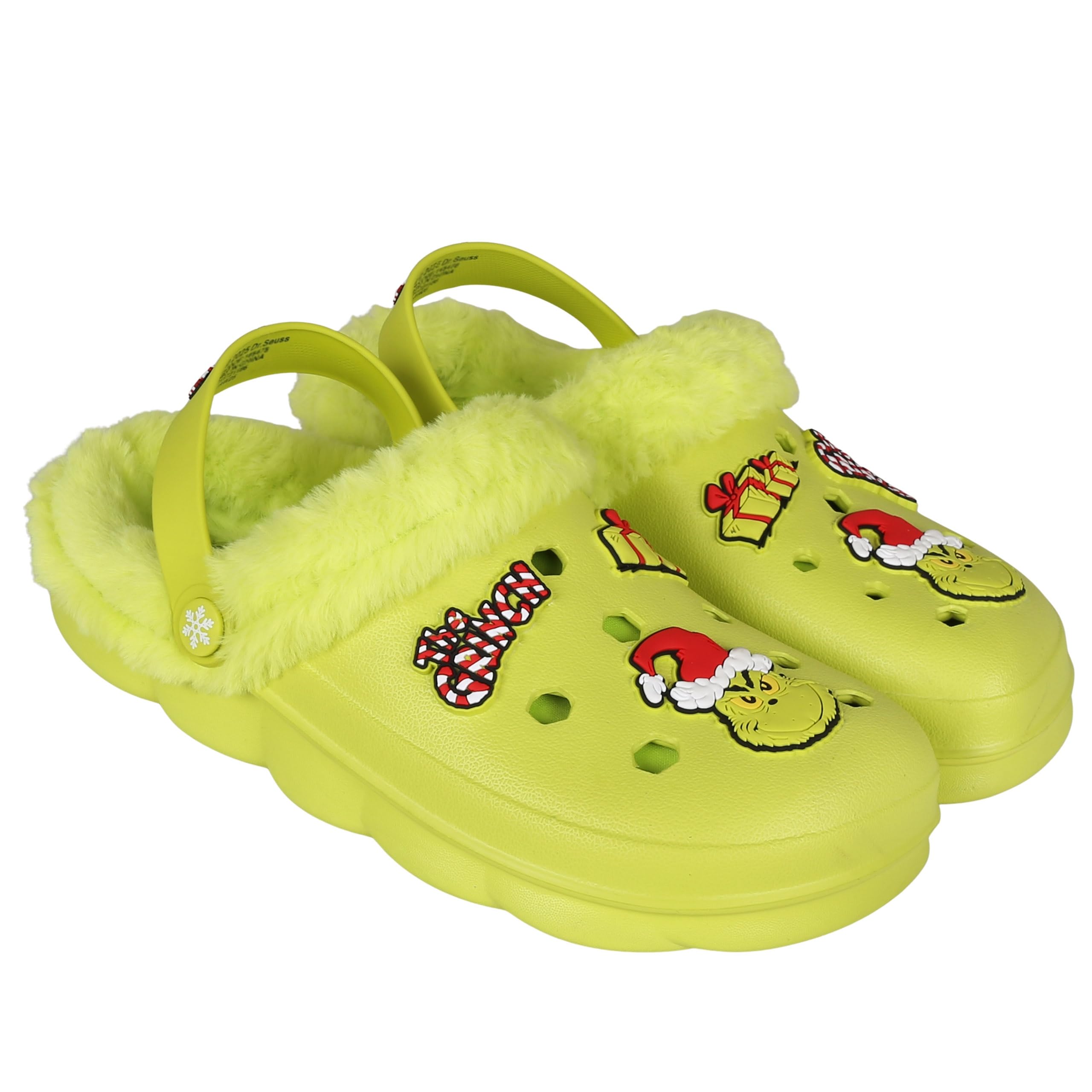 sarcia.eu Grinch Zapatillas verdes, aislantes, navidad, zuecos de jardín con piel para niños