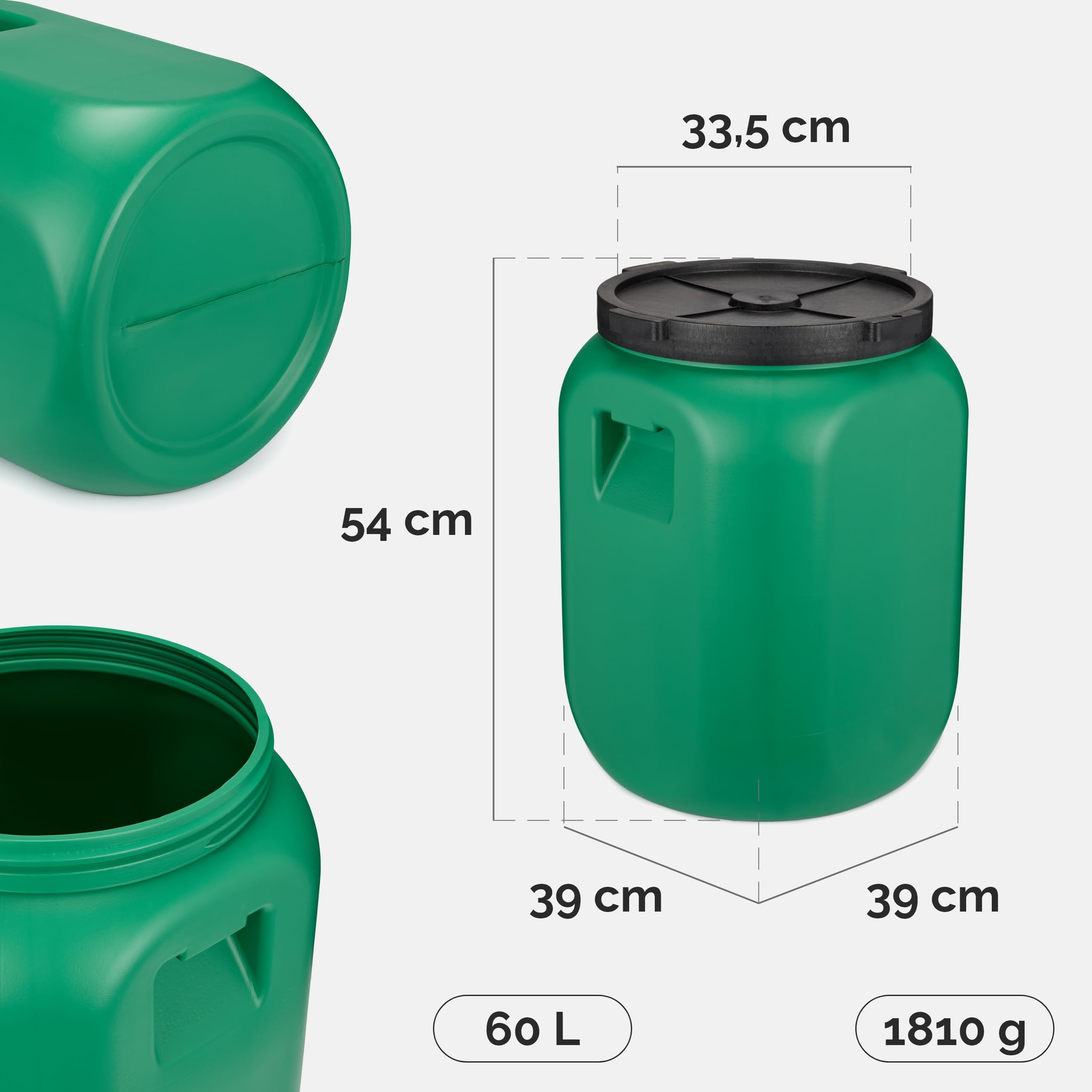 Garronda Beczka z szeroką szyjką 60 litrów, pojemnik na karmę z pokrywką bez uszczelki – bez BPA, pojemnik na paszę HDPE do wody, przechowywania, karmy dla zwierząt, kapusty kiszonej i ogórków GD-0142