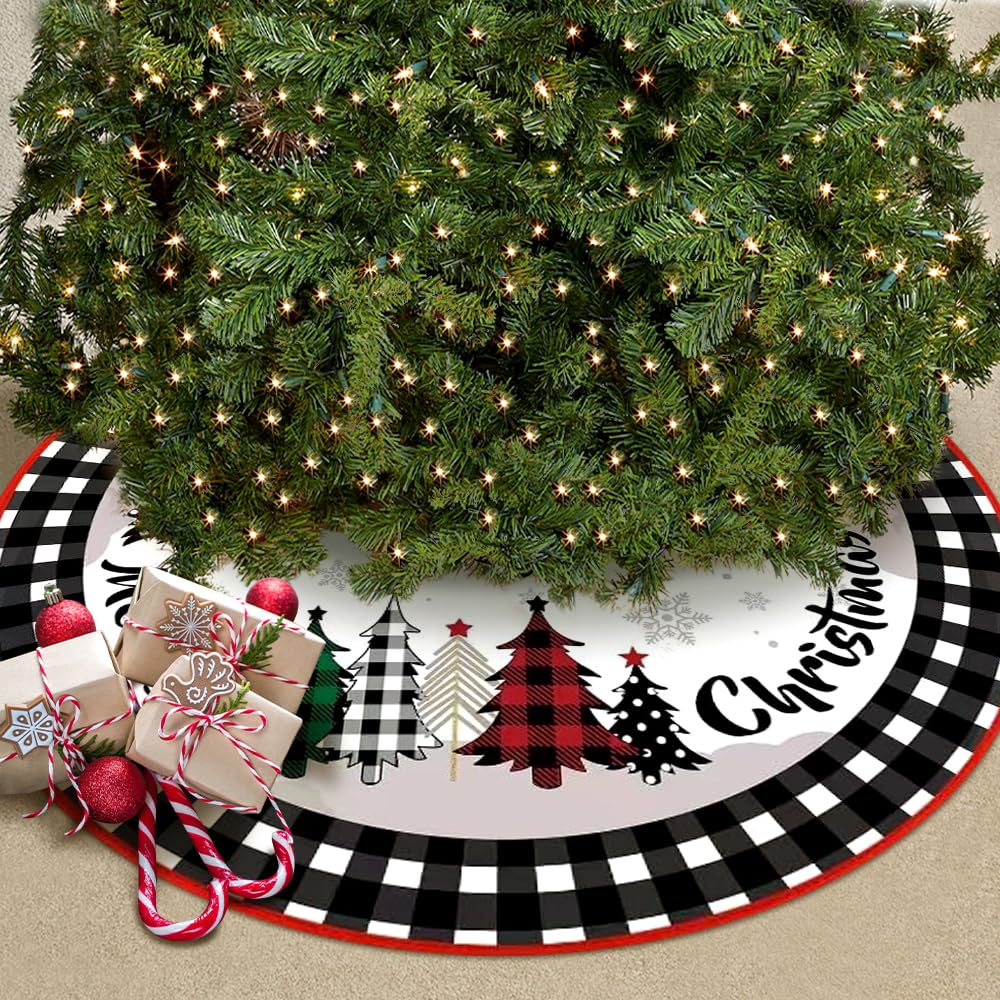 Falda Arbol Navidad 120cm,Pie de Arbol de Navidad Redondo Peluche Corto,para Fiesta de año Nuevo Vacaciones en Casa Decoración(Negro)