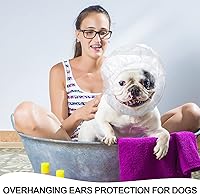 Vista 6 de Weewooday 32 gorras desechables para ducha para mascotas, cubiertas de plástico para orejas de perro, para baño, gotas, protector – Protección