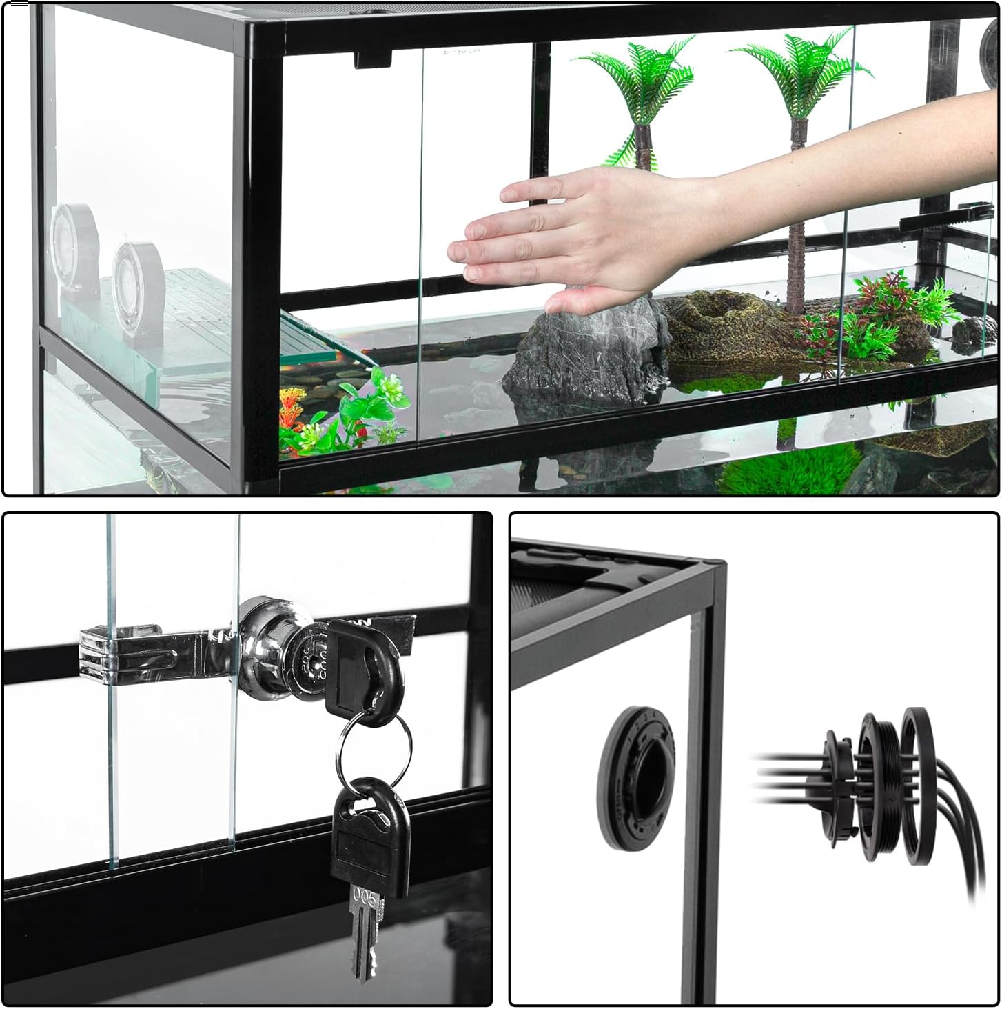 REPTIZOO 50 Gallon Large Turtle Tank Aquarium, 36"×18"×18" Tortoise Habitat Water-Land Ecological Turtle Tank with Drainage System Aquatic Aquarium, Terrarium for Tree Frogs, Salamanders