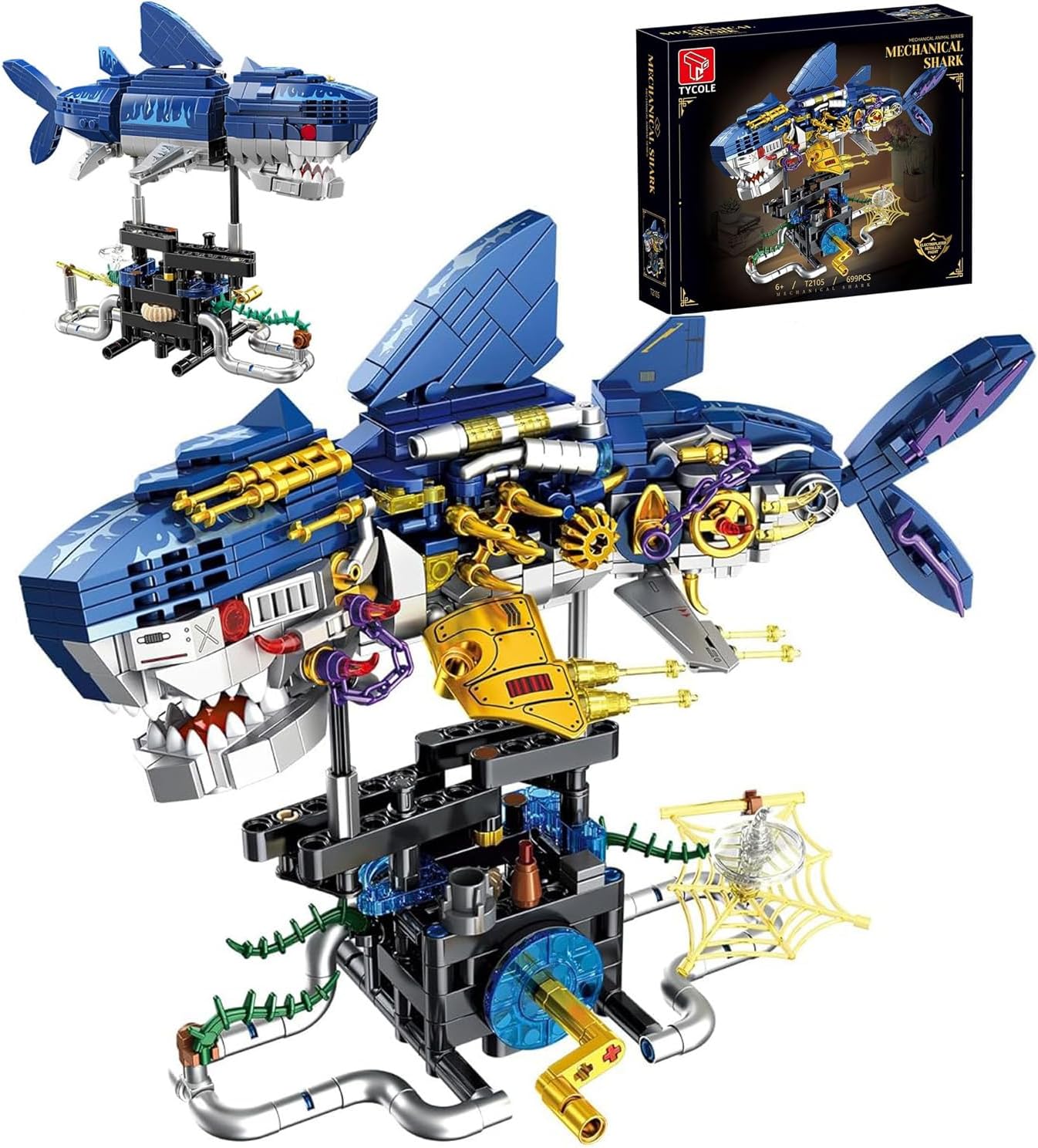 TYCOLE Mechanical Shark Building Set STEM Toy for Boys Ages 8-12, 8-14