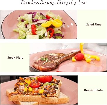 HomeVSS 16-Piece Square Dinnerware Set - Spinwash Swirl Rose & Black Square Plates and Bowls Set, Dish Sets for 4, Microwave & Dishwasher Safe Stoneware