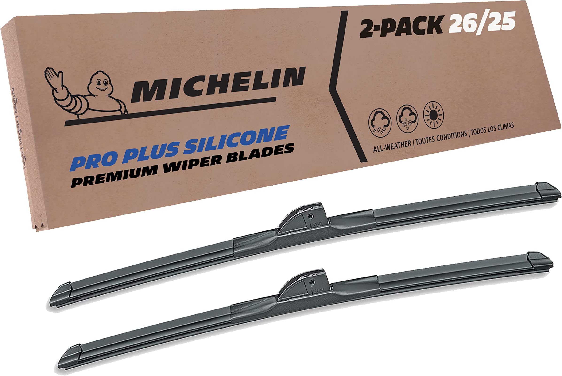 Michelin 40-26251SPBA Pro Plus Silicone Twin Pack 26 & 25 inch Wiper Blade Fits Select Ford, Chevrolet, Buick, Model Years (2 Pack)
