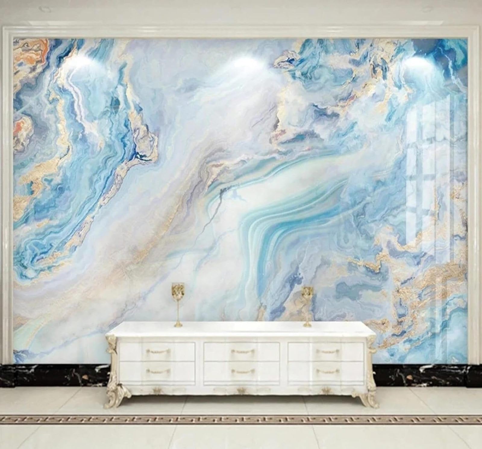 XLMING Abstract Blue Gold Ink Wash Marble Effect 3D Wallpaper Luxury Silk Study Dining Feature Sofa Grey Bedroom Living Room Tv Decorative Wall-250cm×170cm