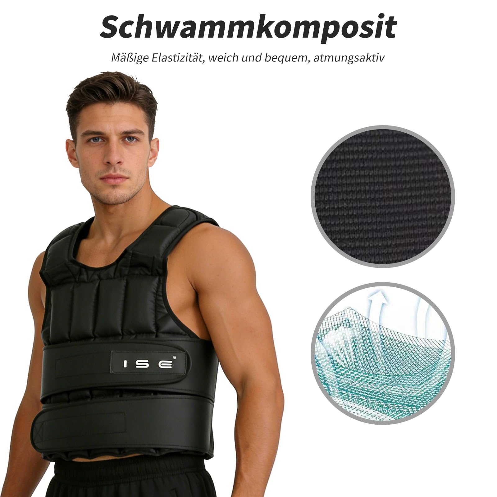 ISE Verstellbare Gewichtsweste 10/15/20KG zum Muskelaufbau u. Krafttraining | Weighted Vest | Laufweste Damen & Herren | Fitness Trainingsweste