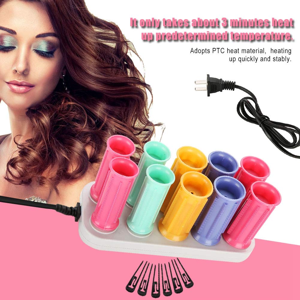 Ymiko Hot Rollers, Instant Heat Compact Hot Rollers for Medium Hair, Professional Electric Heated Roller Curling Roll Hair Tube, Hair Styling Tool, Includes 10 Piece Rollers and 5 Clips, Multicolor