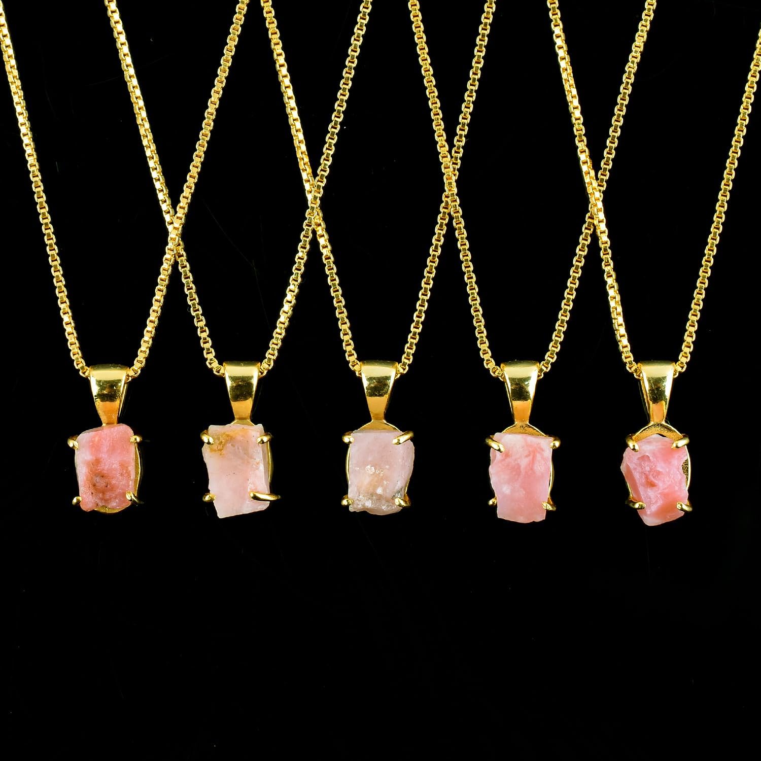 InfinityGemsArt Raw Gold Pendant Necklace, Birthstone, Natural Green Gemstones, Chakra Healing Stone, Raw Crystals Jewelry, Gifts For Men/Women, 18 Inches Gold Plated Adjustable Chain