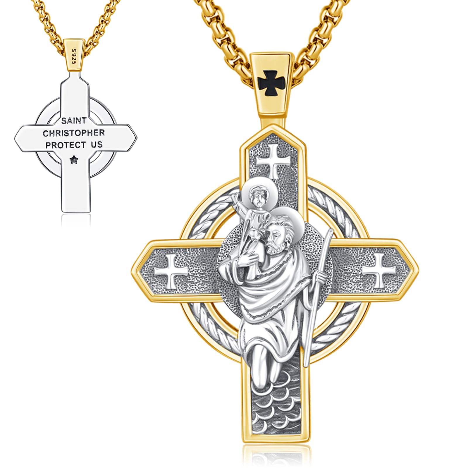 Collar con medalla de cruz para hombres y mujeres, plata de ley 925, San Miguel, San Judas, San Andrés, San Cristóbal, San José, San Rafael, San Sebastián, Jesús crucifijo, Virgen María