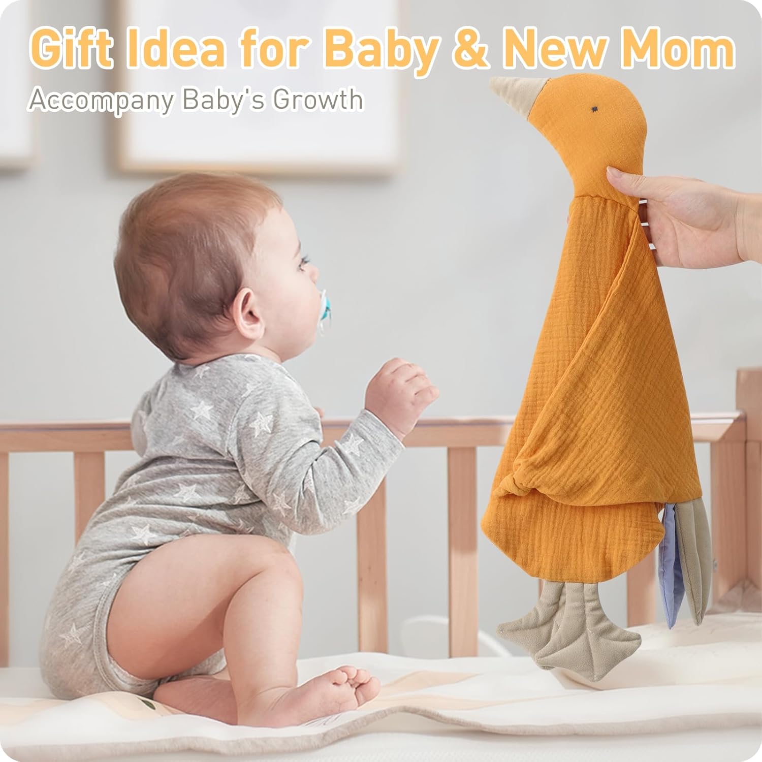 Organic Muslin Cotton Twins Pack Goose Loveys Breathable Newborn Security Blanket with Tags, Soft for Baby Boy Girl, Neutral Muslim Fabric for Comfortable Sleep & Play, Ideal for Newborns, Toddlers