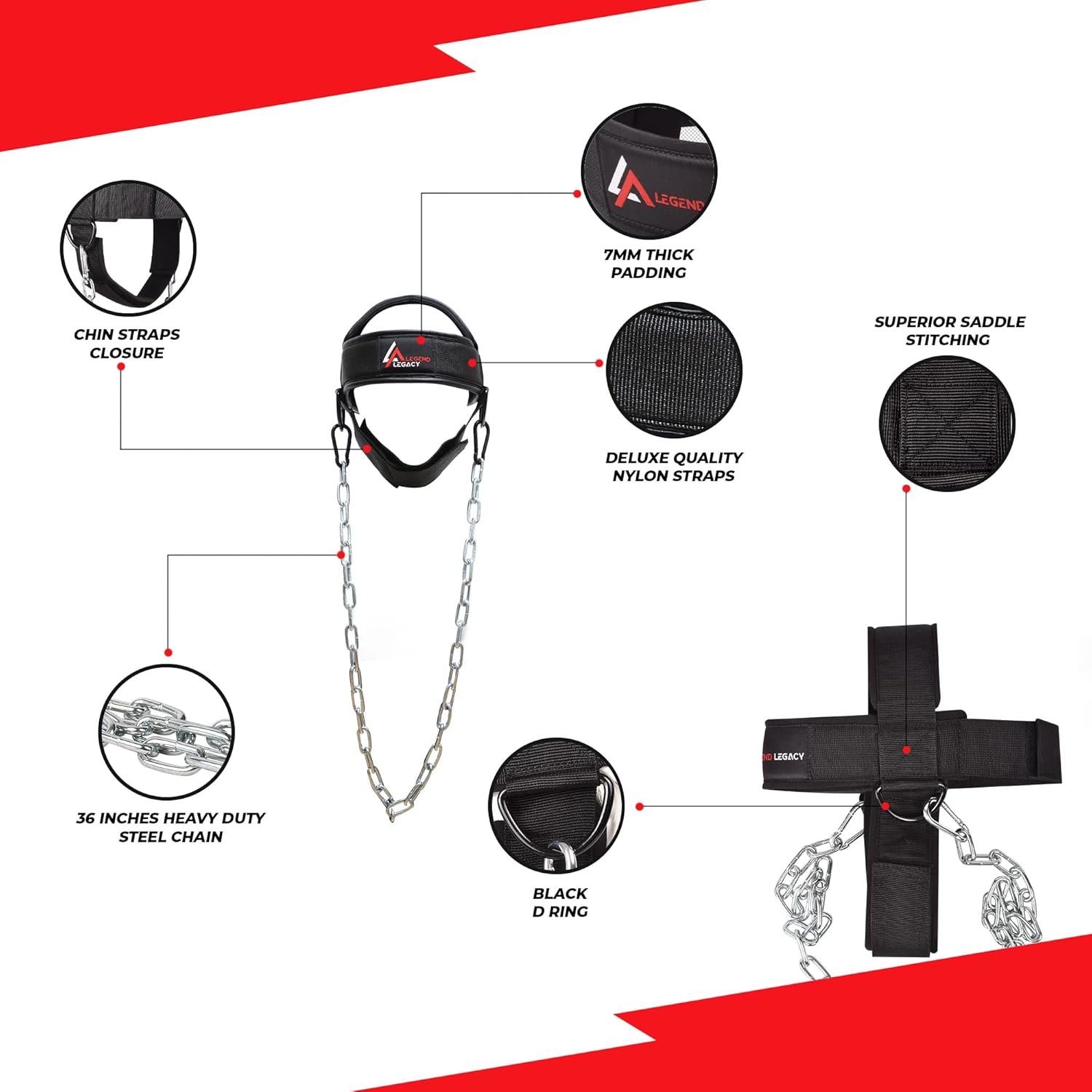 Neck Harness for Weight Training - Neck Exerciser with 36" Heavy-Duty Steel Chain, Adjustable Head and Chin Neoprene Straps Neck workout Home Gym - Increases Core Strength and Supports Injury Recovery : Sports & Outdoors