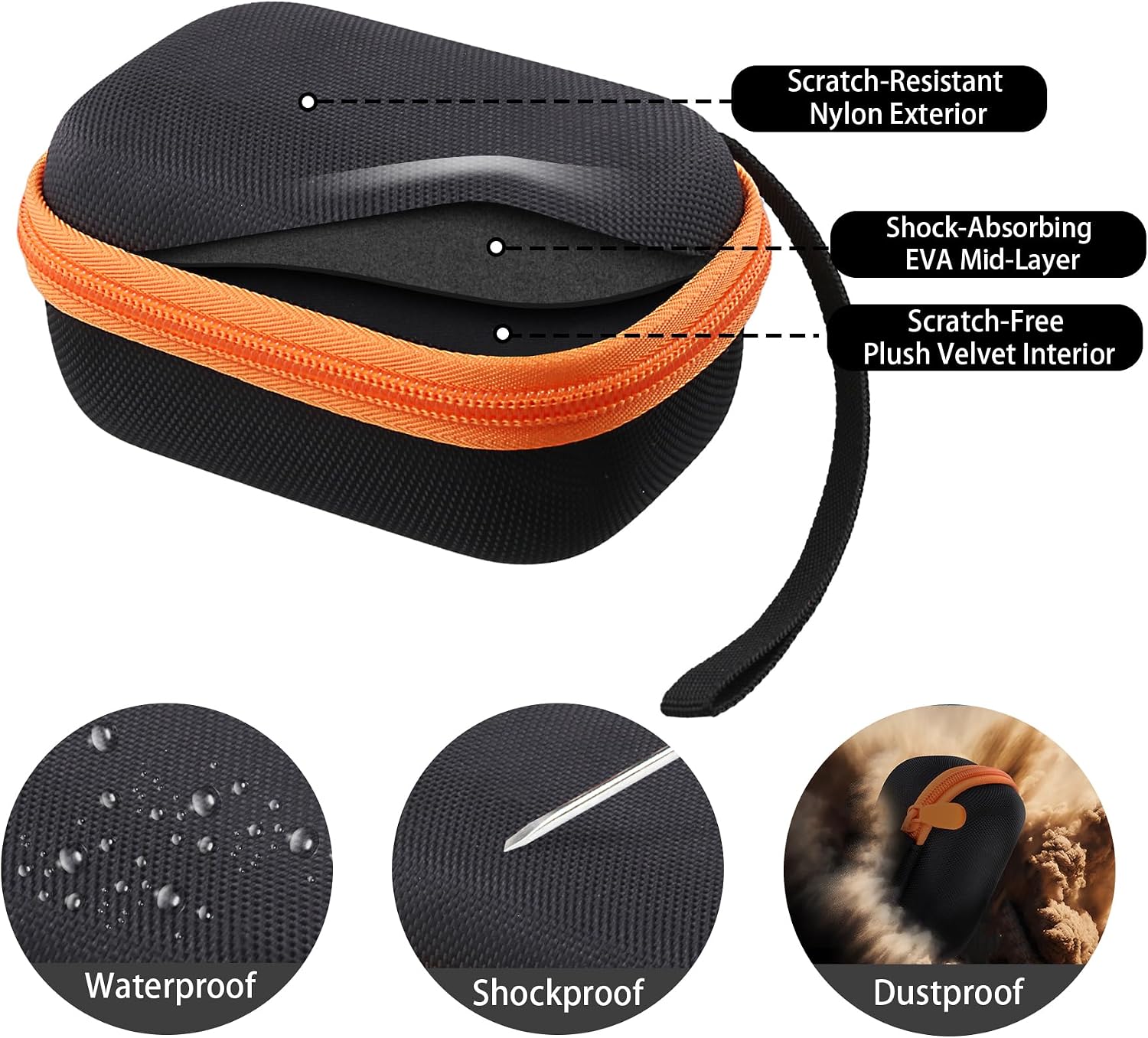 Protective Carrying Case for Garmin inReach Mini 3/ Mini 3 Plus/Mini 2/ Mini Satellite Communicator, Black Case + Orange Zipper- Flaxune
