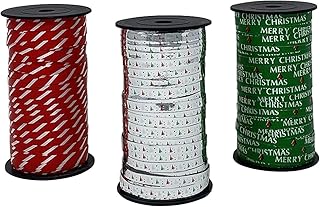 Celebrate A Holiday Christmas Curling Ribbon 3 Pack, Green, Metallic Silver, Red & White Stripes, Christmas Holiday Party ...