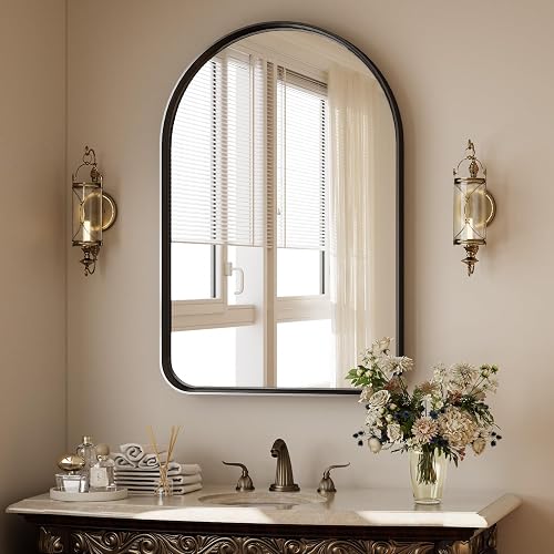 36"x24" Arched Bathroom Mirror - Modern Black Mirror for Wall with Rounded Corners, Bathroom Mirror for Vanity, Aluminum Alloy Framed Mirror - for Living Room, Bedroom, Cloakroom