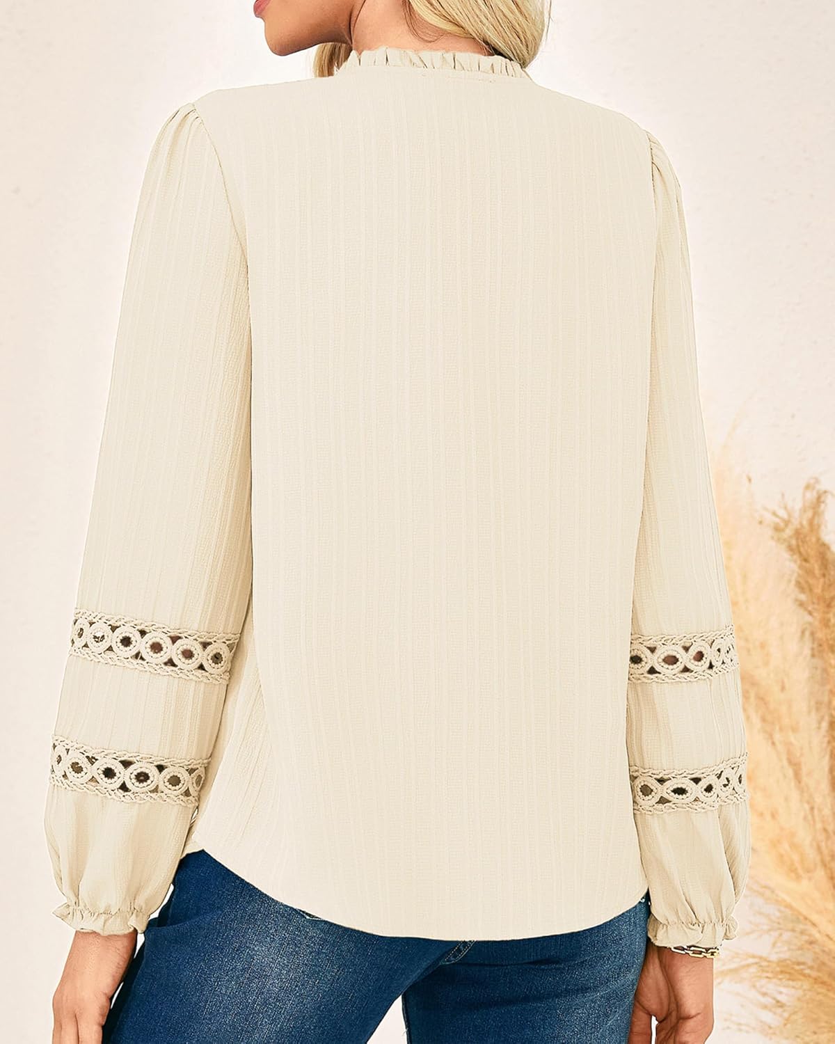 GRACE KARIN Women Dressy Casual Tops,Long Sleeve Button Down Ruffle Blouse,Work V Neck Shirt Summer Spring Business Outfit - Image 3